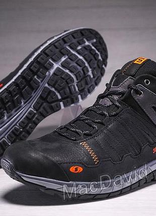 Зимние кожаные ботинки, кроссовки термо, salomon s1 black gore-tex winterfrost