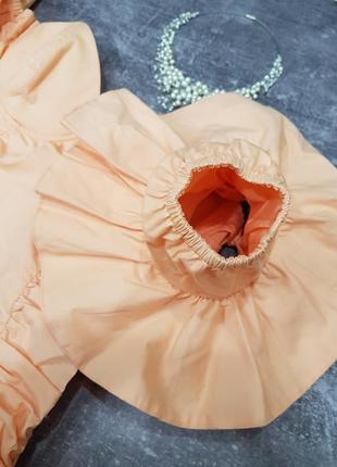 Ошатне вечірній коктельное міні сукня бюстьє по фігурі пишні рукави пуфи волани персикове oh polly7 фото