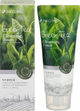 Пенка для умывания c экстрактом зеленого чая 3w clinic green tea cleansing foam 100 ml