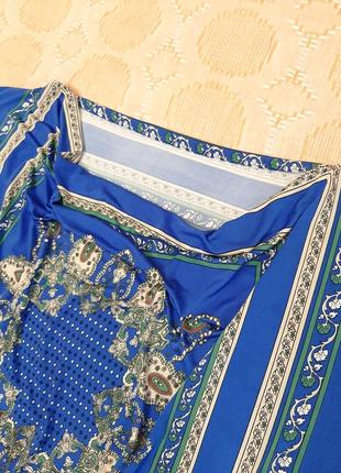 Блузка синя блакитна орнамент квадрат тканина стрейч трикотин жіноча4 фото