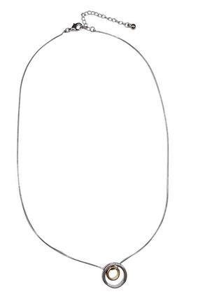 Кулон кольцо, круглый, двойной кулон. цепочка с кулонами кружками золотистый и серебристый