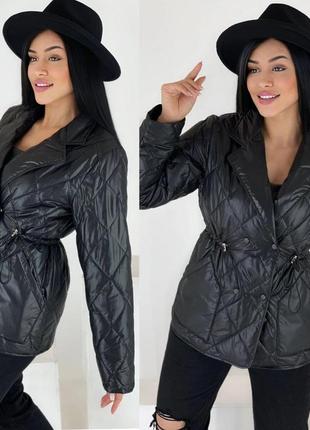 Демисезонная женское короткая куртка прямого кроя с затяжками на талии из плащевки на силиконе норма и батал4 фото