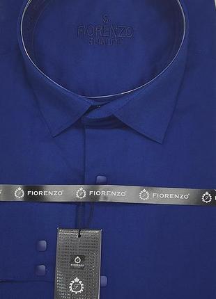 Рубашка мужская fiorenzo vd-0061 синяя однотонная приталенная турция стретч, стильная с длинным рукавом кнопки9 фото