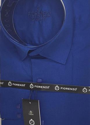 Рубашка мужская fiorenzo vd-0061 синяя однотонная приталенная турция стретч, стильная с длинным рукавом кнопки10 фото