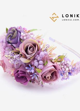 Обідок, вінок, обруч з квітами на голову "касія" від lonika.com.ua1 фото