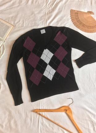 Классический чёрный пуловер с ромбами next (размер 36-38)1 фото