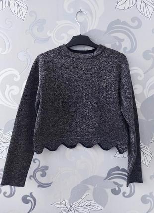 Чорний сріблястий вечірній теплий кроп топ кофта zara
