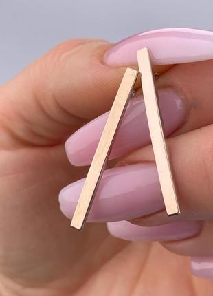 Серебряные серьги протяжки с золотой пластиной, 925 и 375 проба