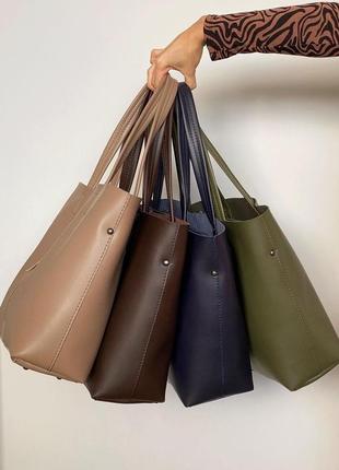 Стильная сумка - шоппер цвета хаки2 фото