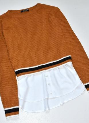 Select  кроп свитер горчичного цвета с  рубашкой. л.12.404 фото