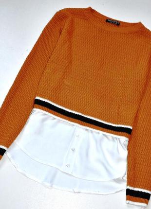 Select  кроп свитер горчичного цвета с  рубашкой. л.12.402 фото