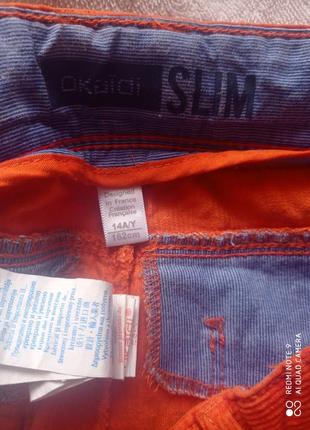 Вельветовые хлопковые подростковые оранжевы штаны  брюки okaidi хлопок оригинал бавовна бавовняні ве7 фото