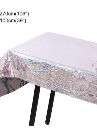 Скатерть клеенка из фольги серебристая с голограммой  - размер 270*100см