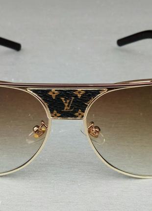 Louis vuitton очки капли солнцезащитные унисекс коричневый градиент в золотом металле3 фото