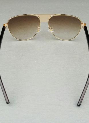 Louis vuitton очки капли солнцезащитные унисекс коричневый градиент в золотом металле5 фото
