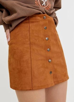 Замшевая юбка-трапеция с кнопками спереди ✨h&m✨ юбка мини1 фото