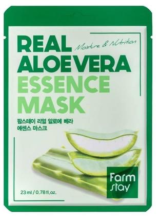 Тканевая маска для лица с экстрактом алое farmstay real aloe vera essence mask 23 ml