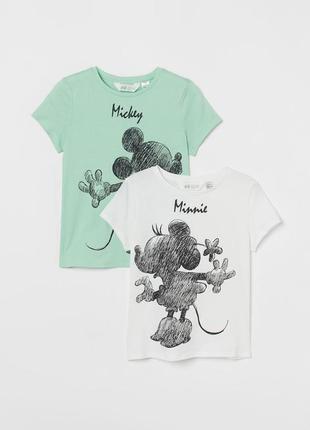 Набір трикотажних футболок футболка для дівчинки 2 шт h&m mickey and minnie mouse" міккі маус