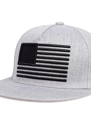 Кепка снепбек флаг america (usa, америка, сша) с прямым козырьком серая, унисекс wuke one size