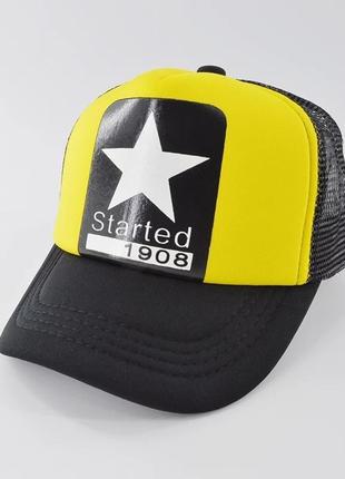 Детская кепка тракер звезда (star) с сеточкой желтая 2, унисекс