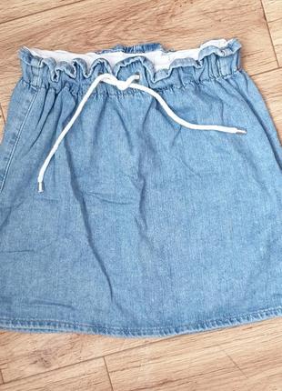 Голубая джинсовая мини юбка на шнурке р 40