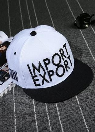 Кепка снепбек import export (імпорт-експорт) з прямим козирком біла, унісекс wuke one size