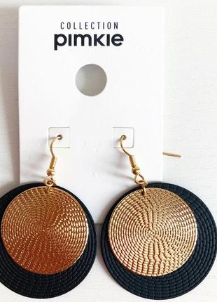 Серьги диски золотые с чёрным pimkie3 фото