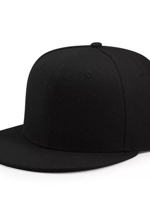 Кепка снепбек однотонна з прямим козирком чорна, унісекс
