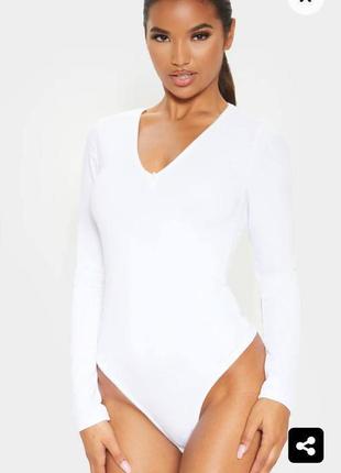 💙💛білий базовий боді лонгслів із замком prettylittlething