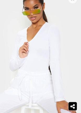 💙💛білий базовий боді лонгслів із замком prettylittlething