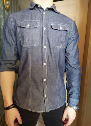 Мужская рубашка с длинным рукавом джинсовая брендовая2 фото