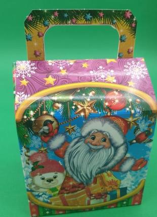 Новорічна упаковка коробка для цукерок подарунків, "санта і снігурі", на 400 грам (25 шт)