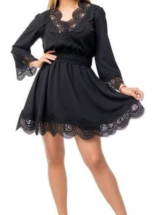 Чёрное платье украинского бренда zuhvala by yana yankovskaya с кружевом пышное с рукавами