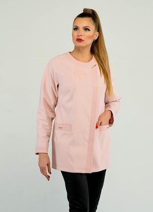 Женский плащ с вышивкой 46-54р  в стиле коко шанель  розовый пудровый