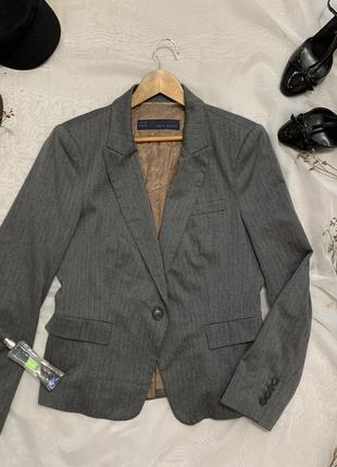 Двубортный пиджак zara зара жакет серый батал l xl xxl классический деловой в полоску
