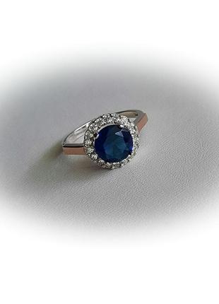 🫧 17 размер кольцо серебро с золотом сапфир синий2 фото