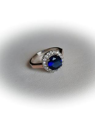 🫧 17 размер кольцо серебро с золотом сапфир синий5 фото