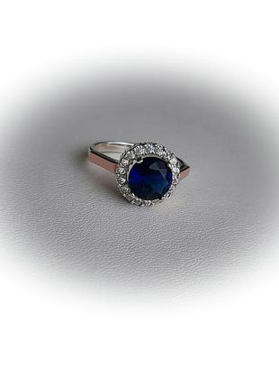 🫧 17 размер кольцо серебро с золотом сапфир синий6 фото