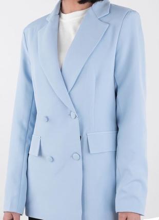 Стильный голубой удлиненный пиджак жакет модный небесный3 фото