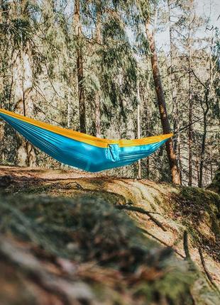 Гамак двомісний парашутний шовк premium tnt 300*200 см підвісна туристичний гамак для відпочинку блакитний