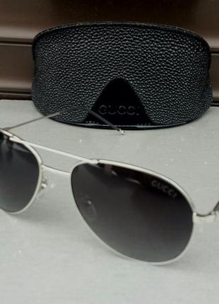 Gucci очки капли мужские солнцезащитные темно серый градиент в серебристом металле поляризированные