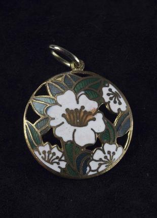 Кулон винтажный в технике клуазоне, cloisonné, перегородчатая эмаль