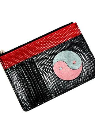 Гаманець зі шкіри "інь янь" червоний на замочку гаманець шкіряний шикарний гаманець