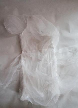 Платье на одно плечо шифон органза фотосессия свадебное весільна сукня вечірня рукав буф фонарик4 фото