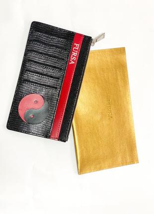 Гаманець зі шкіри "інь янь" червоний на замочку гаманець шкіряний шикарний гаманець