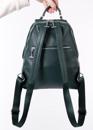 Текстурный рюкзак-сумка polina & eiterou натуральная кожа в темно-зелёном цвете3 фото