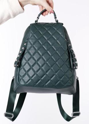 Текстурний рюкзак-сумка polina & eiterou натуральна шкіра темно-зеленому кольорі6 фото