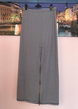 Шикарная юбка с разрезом с замком в полоску, длинная натуральная. юбка с разрезом1 фото