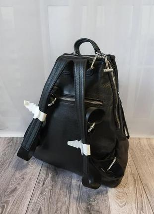 Рюкзак-сумка polina & eiterou натуральная кожа в черном цвете текстурный4 фото