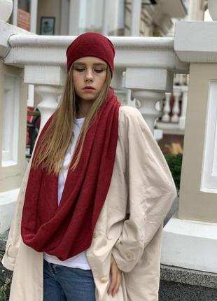 Снуд хомут женский теплый зимний  шерстяной шарф  бордовый3 фото